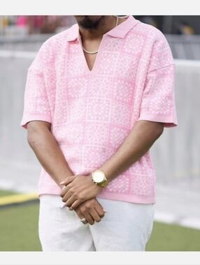 Boohoo Pink Short-Sleeve Polo Knit Shirt